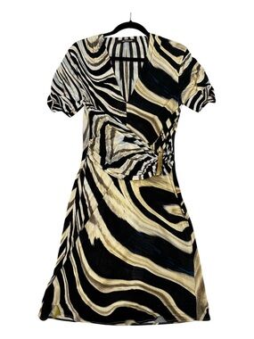 Roberto Cavalli Black & Cream Wrap-Style front Women's Dress size 42 italian